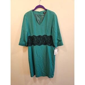 Doncaster Lace Waist Shift Dress Womens 8 Emerald Green V-Neck 3/4 Sleeve NWT